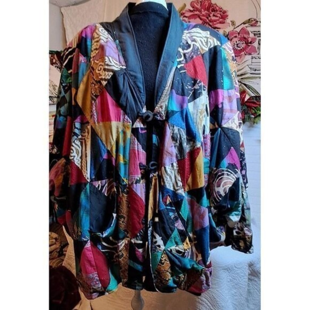 Vintage Abstract Patchwork Kimono Jacket Multicol… - image 2